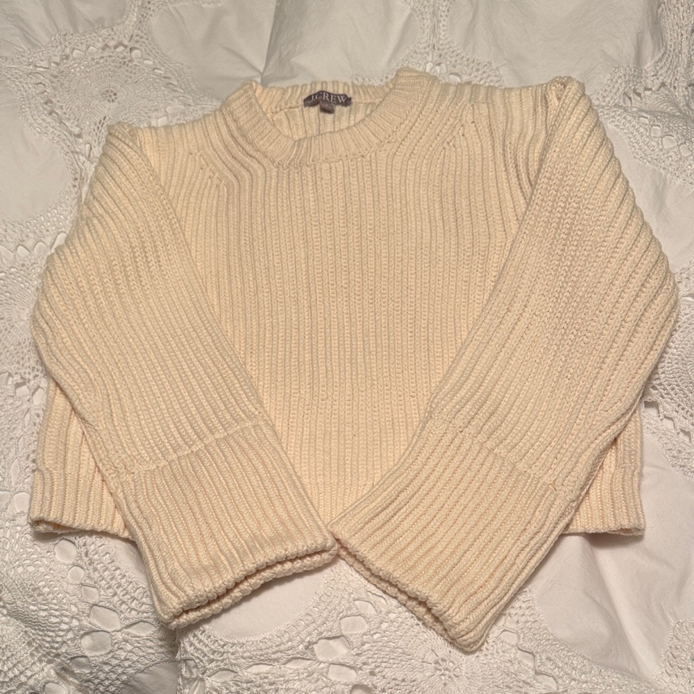 J. Crew Women's Cream Ribbed Crew Neck Sweater